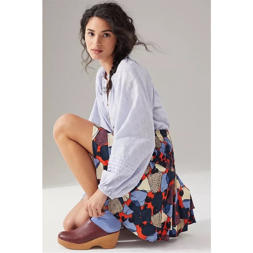 Anthropologie Farm Rio Stefania Multi Color Fit Flare Smocked Mini Skirt